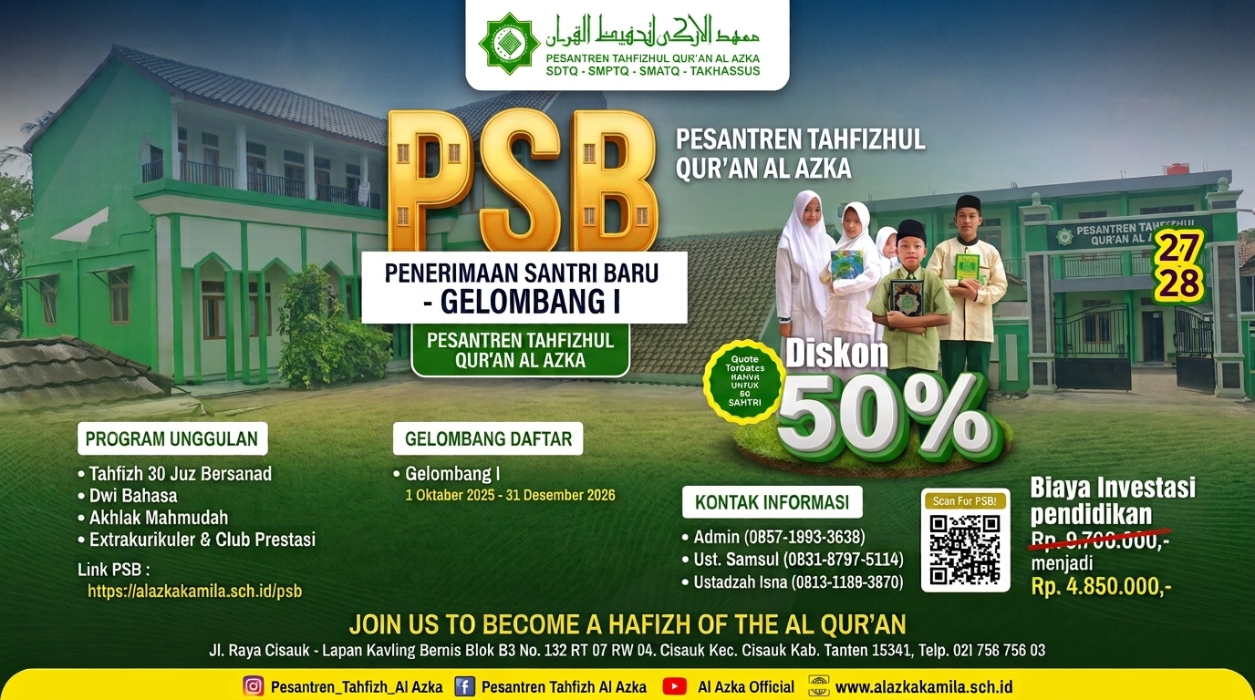 Foto Langkah Awal Menuju Hafiz Al-Qur'an: Lima Santri Pra-Tahfiz Pesantren Al-Azka Lulus Ujian Kenaikan Jilid Yanbu’a